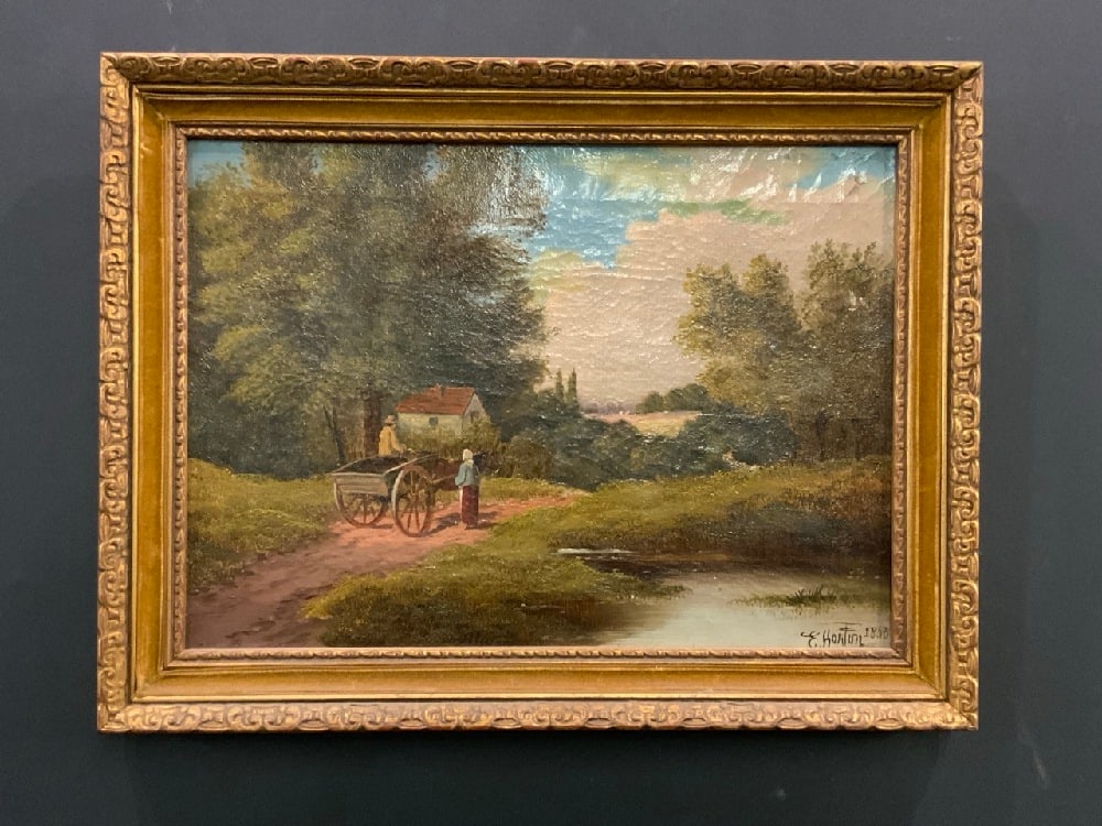 Etty Horton (British, 1835-1905) Country Landscape Dated 1853: Etty Horton (British, 1835-1905) Untitled: Country Landscape.Signed E. Horton, lower right. Oil on Canvas Dated:1853 Dimensions: 9 3/4” x 13 3/4” and 13” x 16 1/2” Framed.