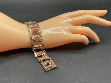 Vintage Mexican Sterling Silver with Gold Overlay Gemstone Bracelet