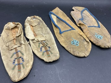 Two (2) Pairs 19th Century Indian Male Moccasins