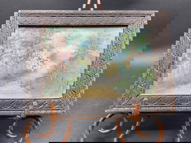 Antique Pastel on Board Landscape Painting