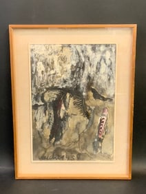 Sergio Vacchi Signed Abstract Mixed Media Piece (1959)