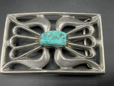 Early Vintage Navajo Indian Sterling Turquoise Belt Buckle