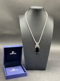 Swarovski Black Crystal Encrusted Jewelry Necklace w/Box