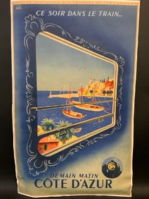 Original 1947 Vintage Travel Poster on Canvas for the French Riviera - Cote d’ Azur by Roland