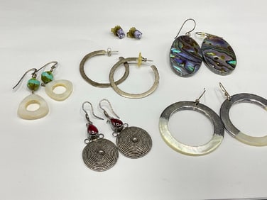 Six Pairs Sterling Silver Earrings