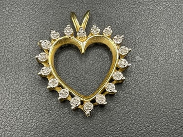 14K Yellow Gold Diamond Heart Pendant