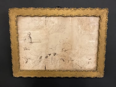 Late 19th Century American Folk Art Pen Calligraphy HUNTING SCENE