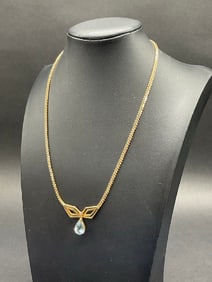 14K Yellow Gold Aquamarine and Diamond Necklace