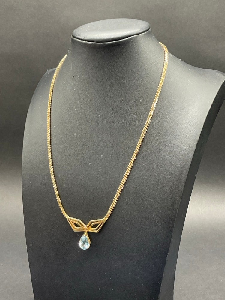 14K Yellow Gold Aquamarine and Diamond Necklace (1 of 5)
