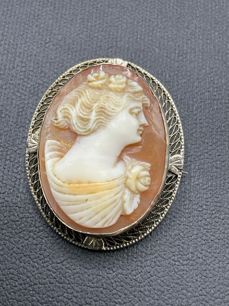 10K White Gold Antique Cameo Pin (1 of 2)