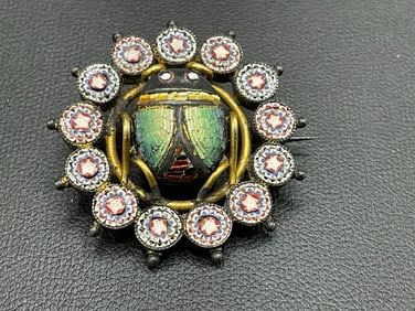 Antique Egyptian Revival Micromosaic Scarab Pin