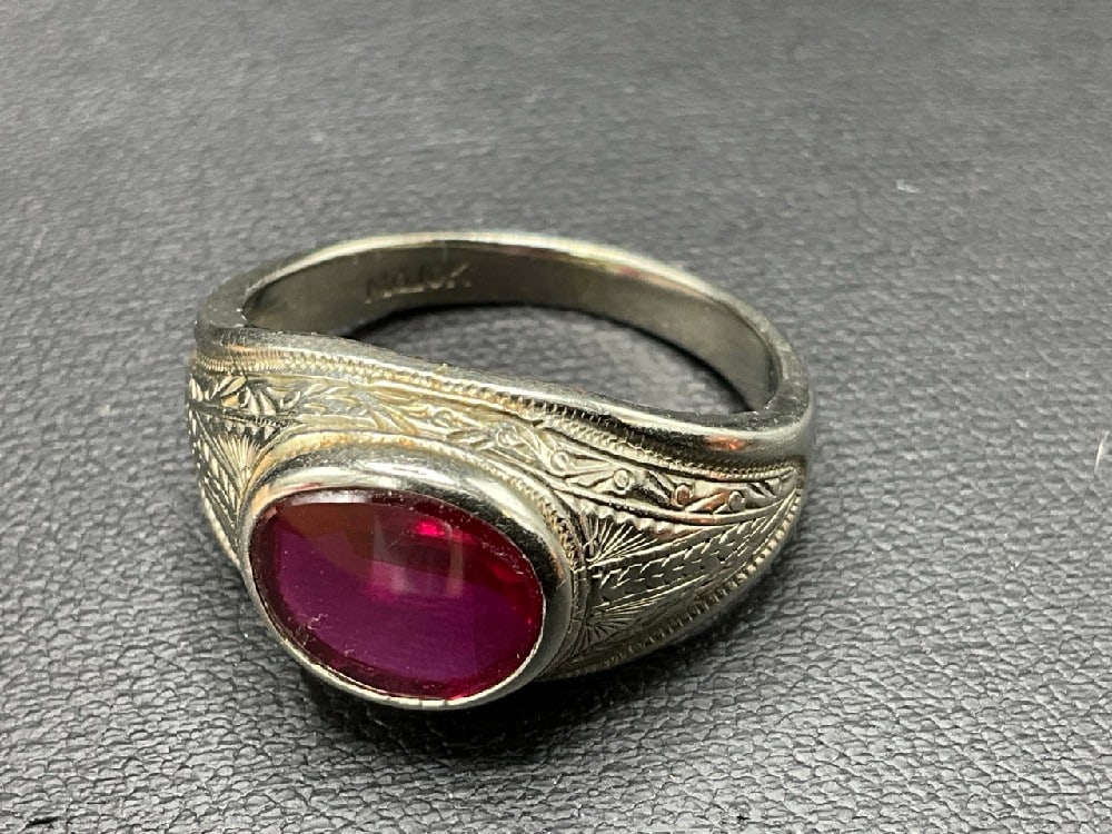 10K White Gold Ring with Ruby Colored Stone - 3