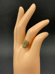 Vintage 10K Yellow Gold Initial Ring with Diamond Chip