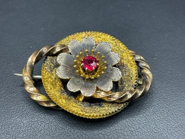 10K Gold Victorian Pin with Pink Stone