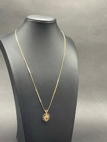 10K Gold Blue Sapphire Pendant Necklace