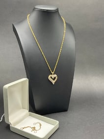 10K Gold Diamond Heart Pendant with 14k y.g. Necklace