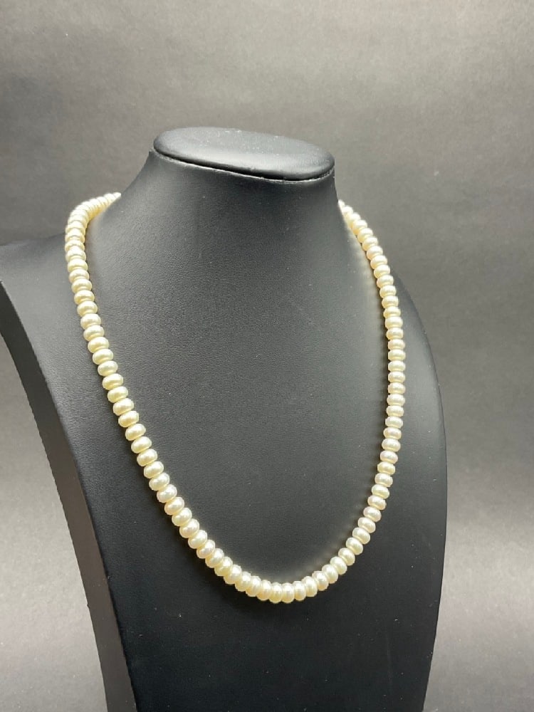 18?? Cultured Pearl Strand Necklace: 18” Cultured Pearl Strand Necklace with 14k Gold Clasp.