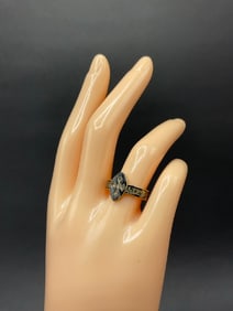 19th c. 14K Enameled Victorian Mourning Ring with Diamonds