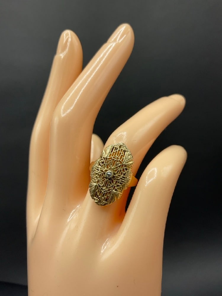 14K Yellow Gold Filigree Ring with Diamond (1 of 4)