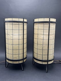 A Pair, Mid Century Cylinder Glass Table Lamps