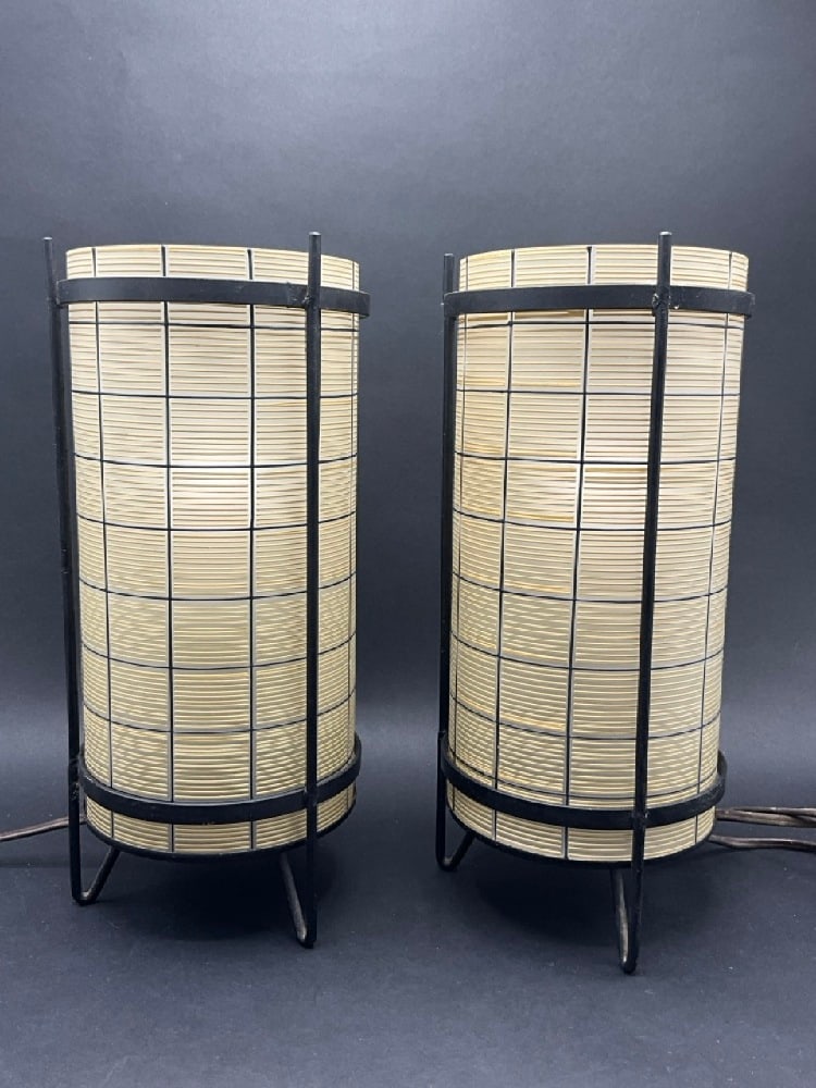 A Pair, Mid Century Cylinder Glass Table Lamps (1 of 10)