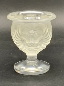 Lalique Glass Frosted Lion Match or Candle Holder