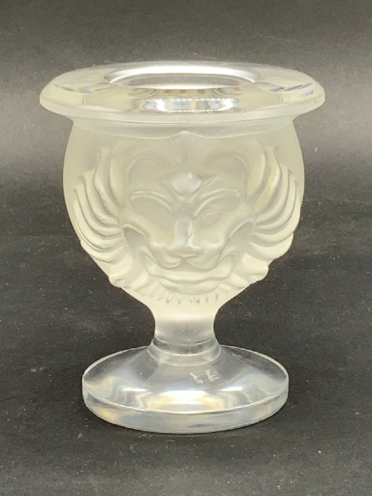 Lalique Glass Frosted Lion Match or Candle Holder (1 of 4)