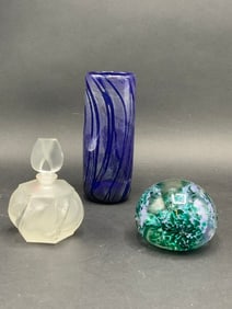 Signed Waltersperger Perfume, A.Col Paperweight, Vase