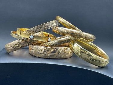 Estate Compiled Collection of Gold Filled Bangle Bracelets