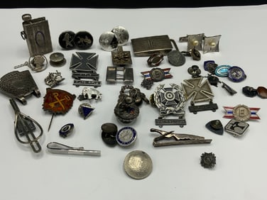 Sterling Men’s Military and Jewelry Related Curious Lot