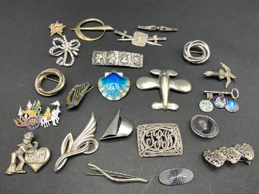 Estate Compiled Sterling Silver Vintage Pins/Brooches