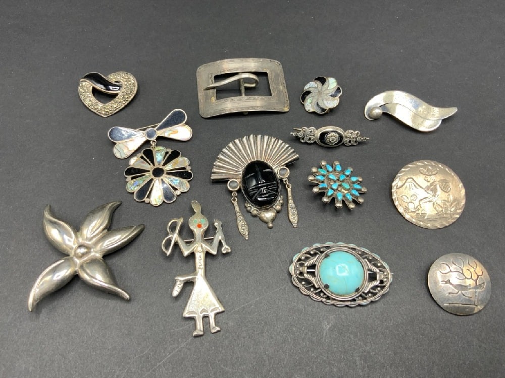 Thirteen (13) Vintage Estate Compiled Sterling Silver Pins (1 of 7)