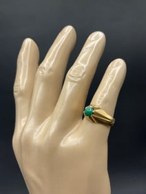 Egyptian 18K Gold Ring with Green Nephrite Jade Stone