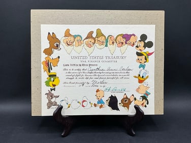 Disney WWII Original War Bond Certificate 1944.