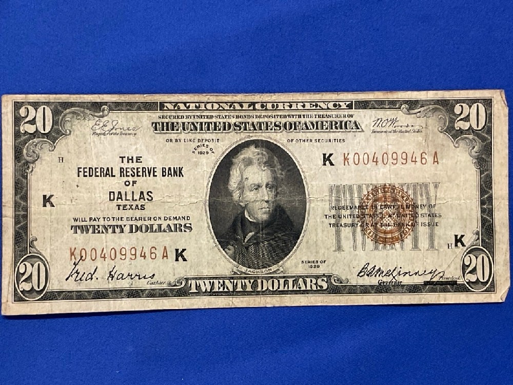 $20 Bank Note U.S. 1929 Federal Reserve Bank of Texas. (1 of 2)
