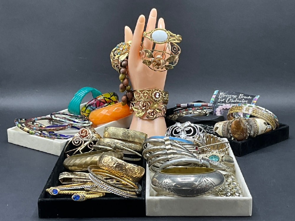 (55) Vintage Costume Jewelry Bracelets - Krementz, Trifari, Coro, Sarah Cov, Monet (1 of 9)