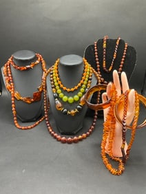Vintage Plastic, Bakelite & Amber Jewelry Group