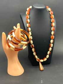 Vintage Lucite Necklace and Bangle Bracelets Set