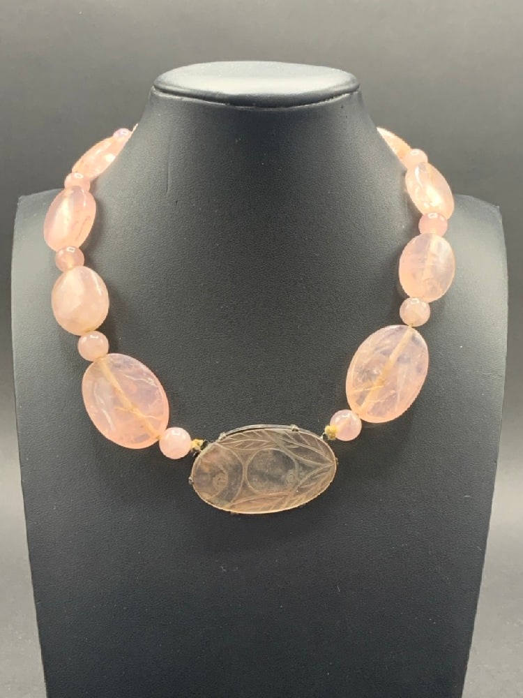 Sterling Silver Pink Quartz Carved Necklace (1 of 4)