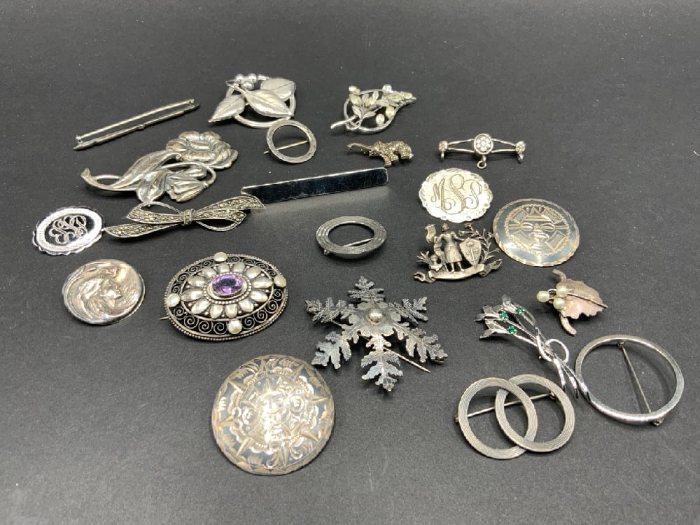 Twenty-One (21) Piece Sterling Silver Brooches and Pins (1 of 5)