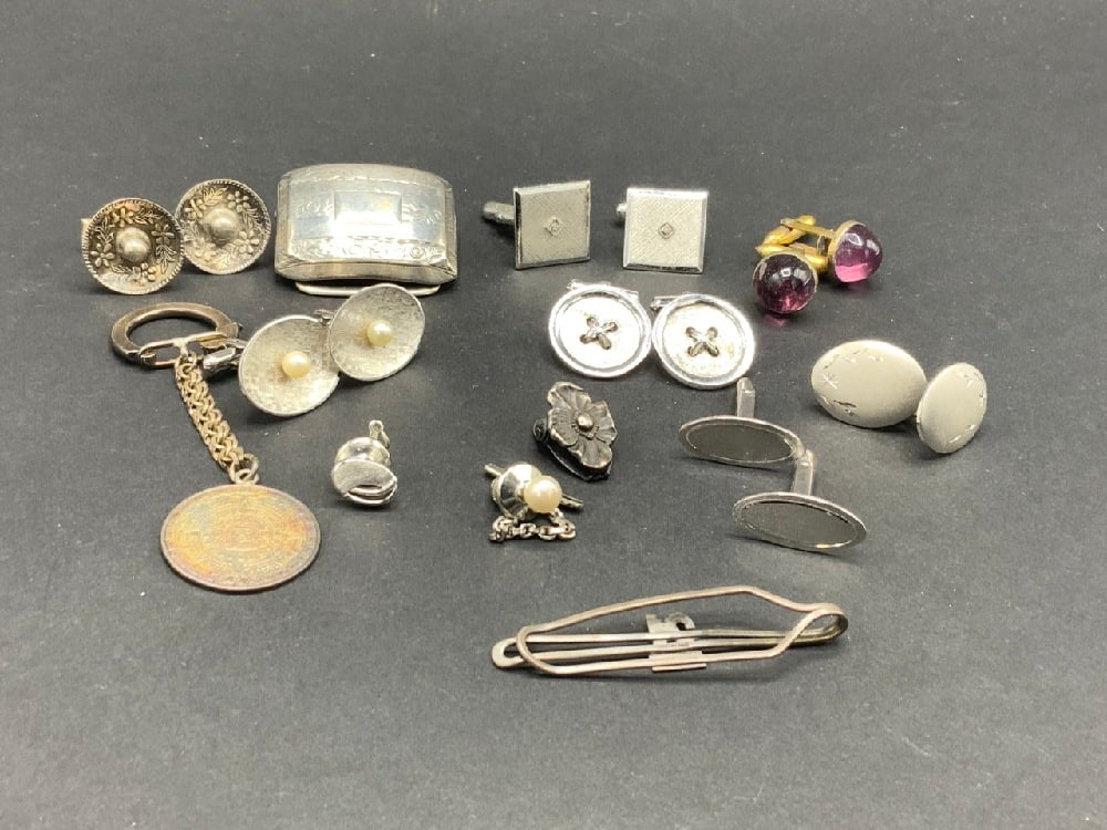 Sterling Silver Cufflinks, Key Chain,Tie Backs, Tie Bow (1 of 3)