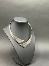 Vintage Mexican Taxco 950 Sterling Silver Hinged Choker Necklace