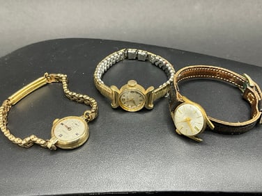Three (3) 14K Yellow Gold Wrist Watches
