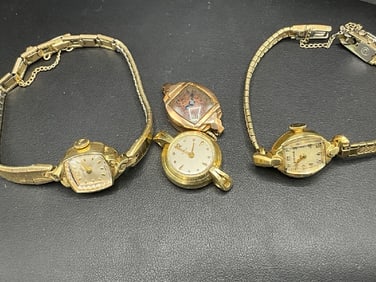 Four (4) 14K Yellow Gold Lady’s Wrist Watches