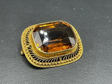 14K Yellow Gold Citrine Brooch/Pin