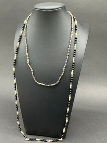 Two (2) Onyx and Pearl 14K YG Necklaces