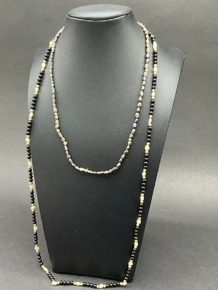 Two (2) Onyx and Pearl 14K YG Necklaces (1 of 3)