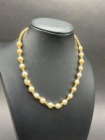 14K Yellow Gold Pearl and Ball Bead Necklace
