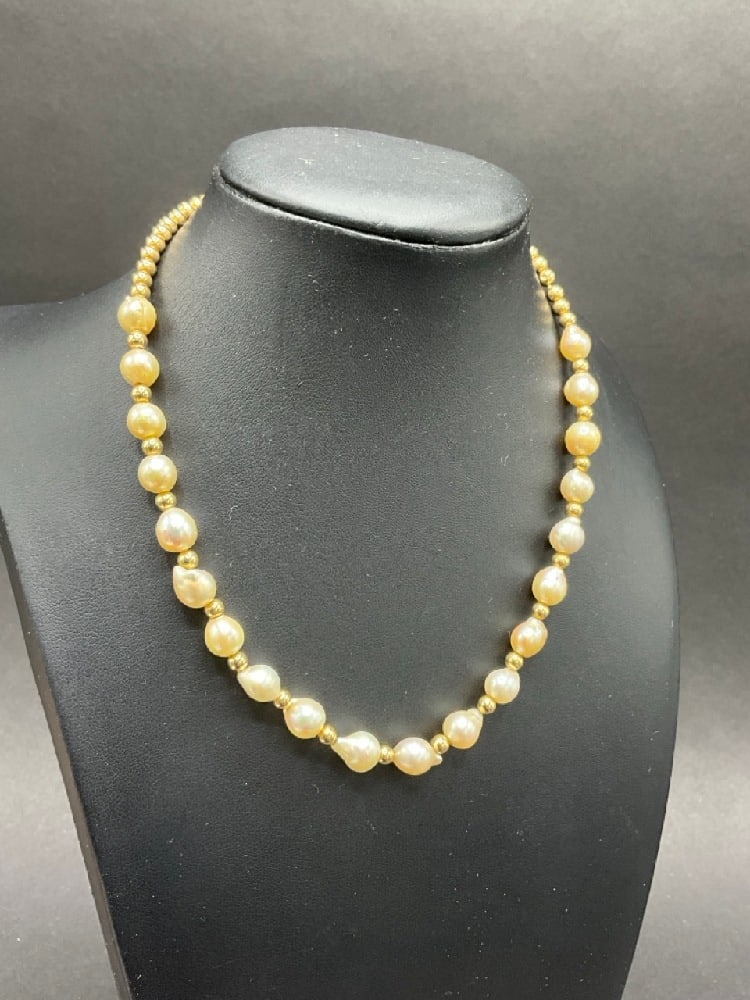 14K Yellow Gold Pearl and Ball Bead Necklace (1 of 3)