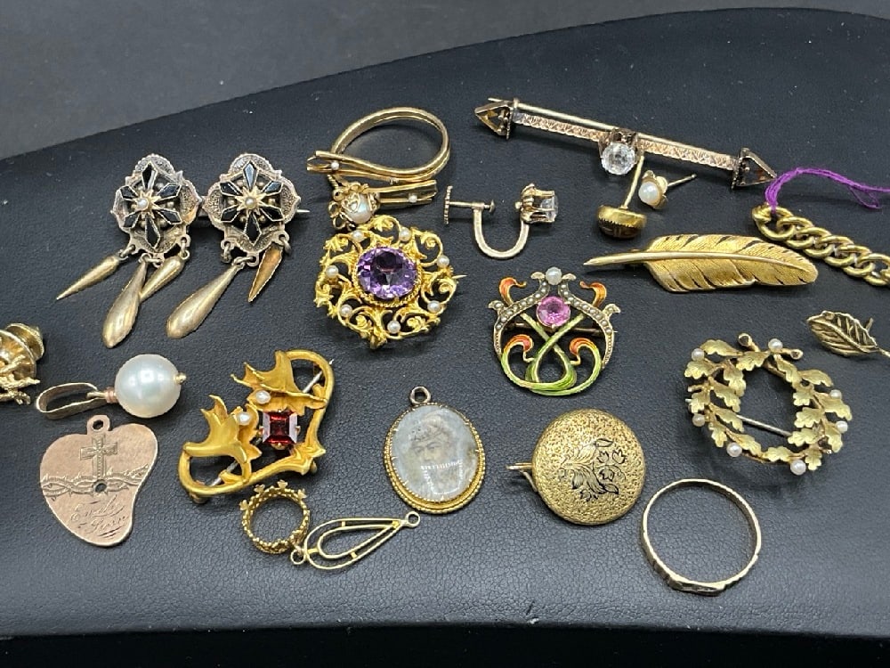 Compiled Gold Tone or Low Karat Mostly Victorian Jewelry Group (1 of 7)